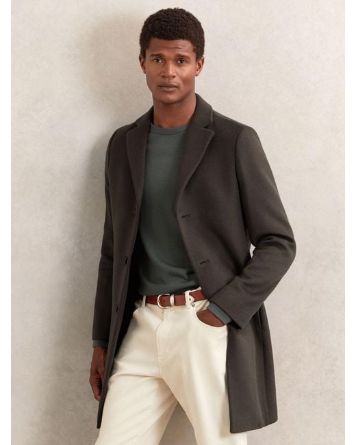 Reiss Brown Wool-Blend Single-Breasted Overcoat for men
