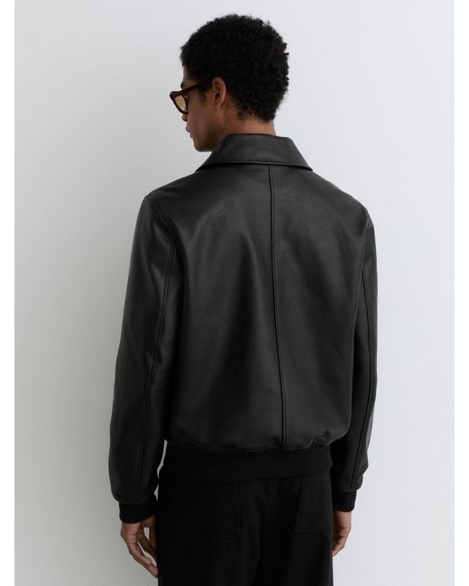Reiss Black Leather Zip-Through Jacket for men