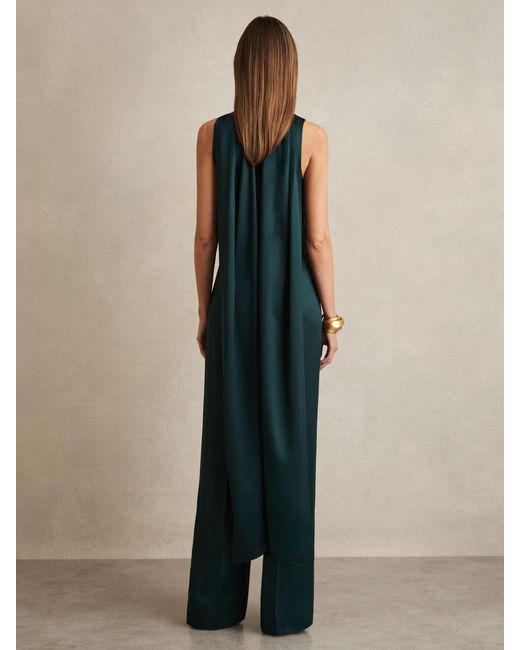Reiss Farah - Teal Green Satin Cape Sash Jumpsuit, Us 0
