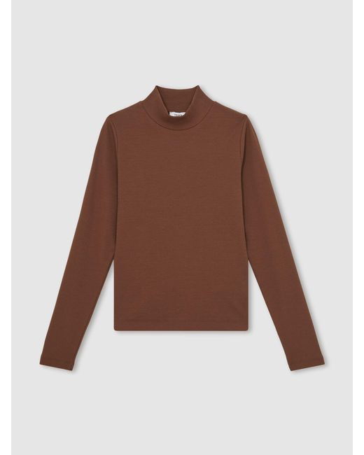Reiss Brown Stretch-Cotton Funnel-Neck Top