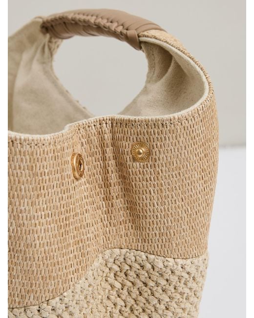 Reiss Natural Rosalie Raffia Patchwork Clutch Bag