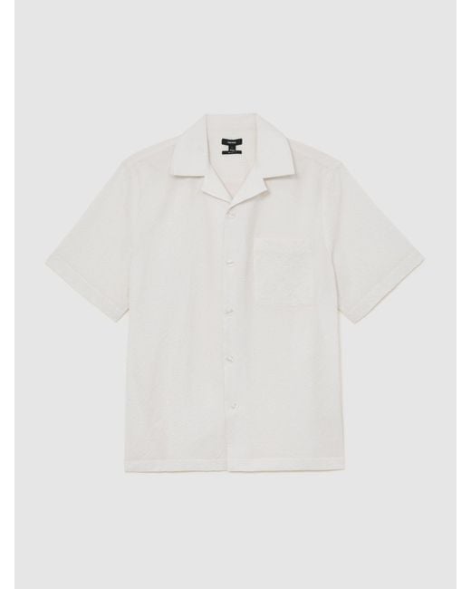 Reiss White Textured Cuban-Collar Short-Sleeve Shirt for men