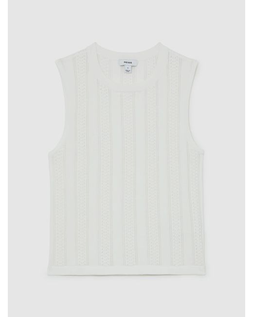Reiss Blue Pointelle-Knit Crew-Neck Tank Top