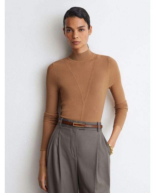 Reiss Gray Sheer-Detail Long-Sleeve Knitted Top