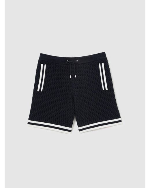 Reiss Blue Cotton Crochet Drawstring Shorts for men