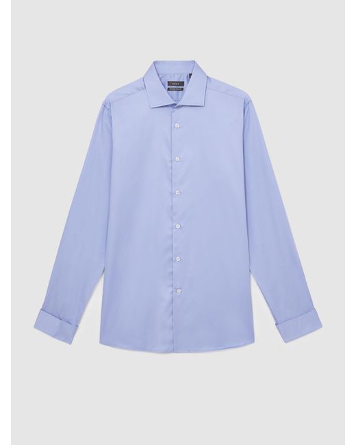 Reiss Remote - Mid Blue Slim Fit Cotton Satin Double Cuff Shirt, Us 15 for men