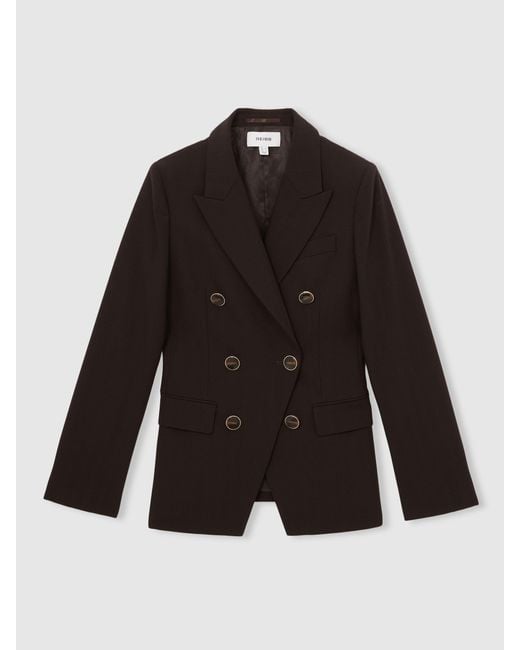 Reiss Brown Wool-Blend Double-Breasted Blazer