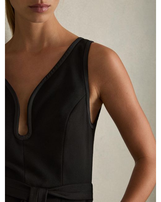 Reiss Black Eva Sleeveless Jumpsuit Plain