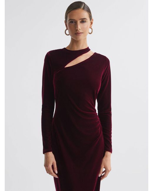 Reiss Red Macey Midi Dress Plain