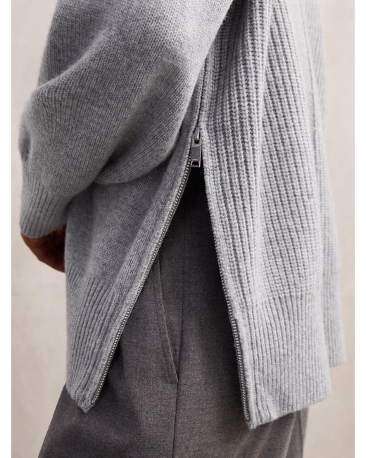 Reiss Gray Wool Zip-Detail Funnel-Neck Jumper