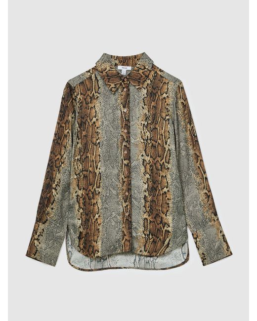 Reiss Brown Lyla - Neutral/grey Snakeskin-print Long-sleeve Shirt, Us 6