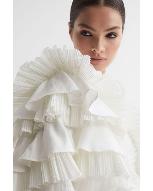 Acler White One-shoulder Ruffle Mini Dress