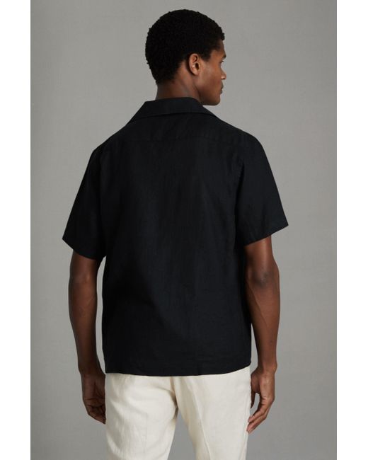 Reiss Beldi - Black Relaxed Linen Cuban Collar Shirt for men