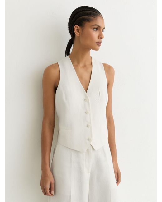 Reiss White Linen-Blend Tailored Waistcoat