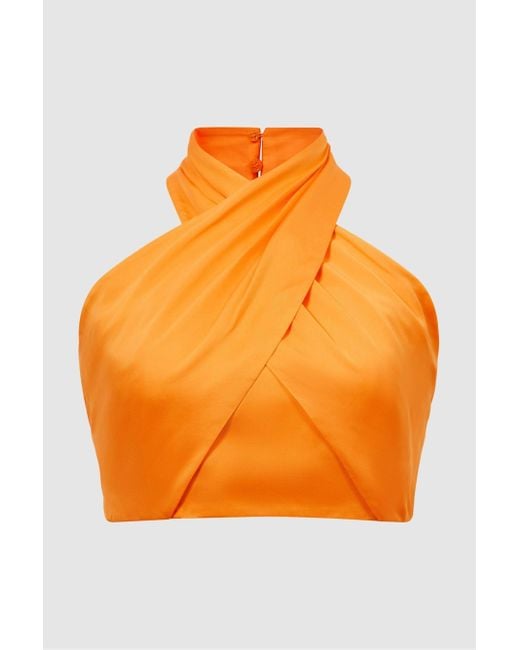 Reiss Ruby - Orange Cropped Halter Occasion Top, Us 14