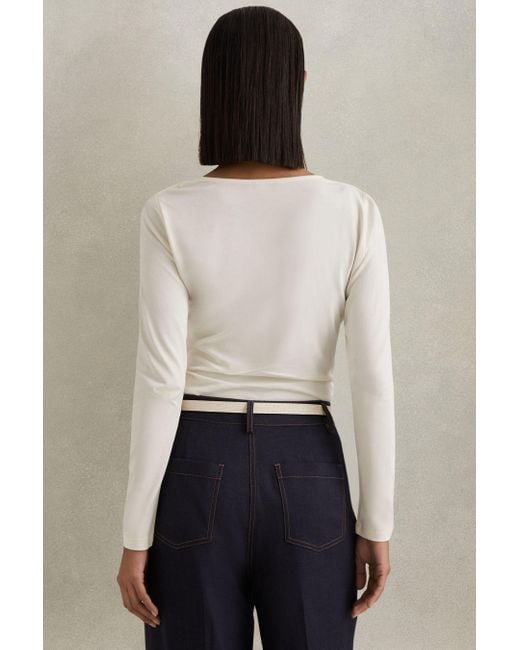 Reiss Natural Sandy - Ivory Ruched Asymmetric Neck Top