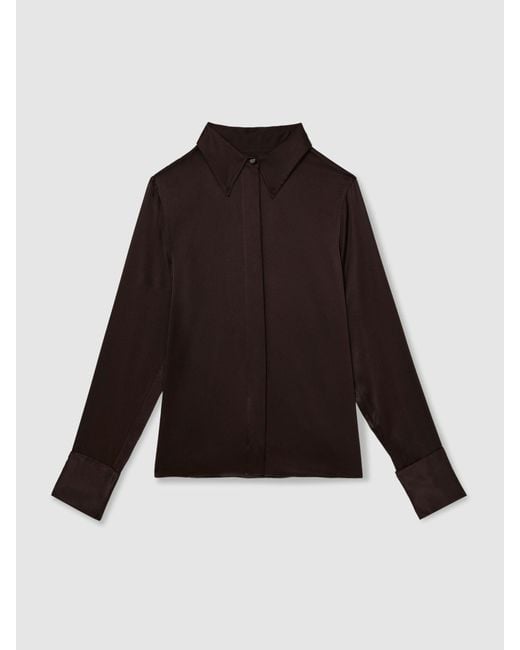 Reiss Black Silk-Satin Concealed-Placket Shirt
