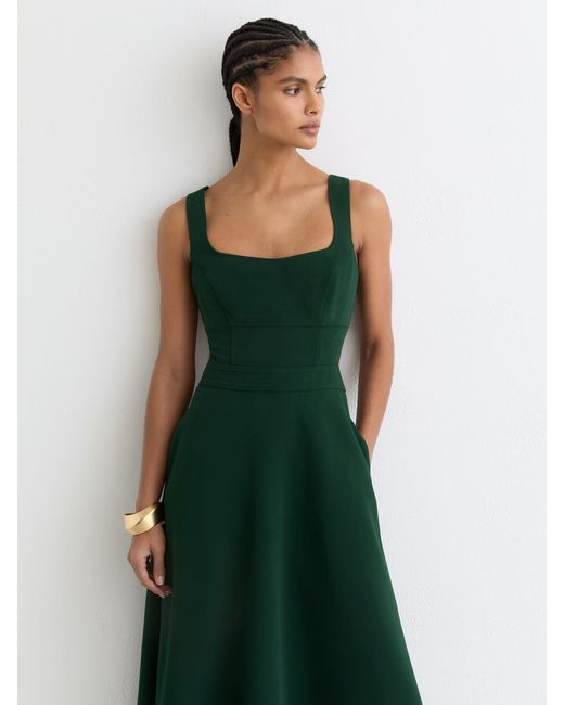 Reiss Green Waisted Cut-Out Twill Midi Dress