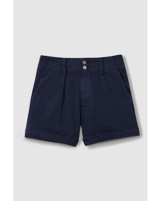 PAIGE Blue High Rise Shorts With Turned-up Hems