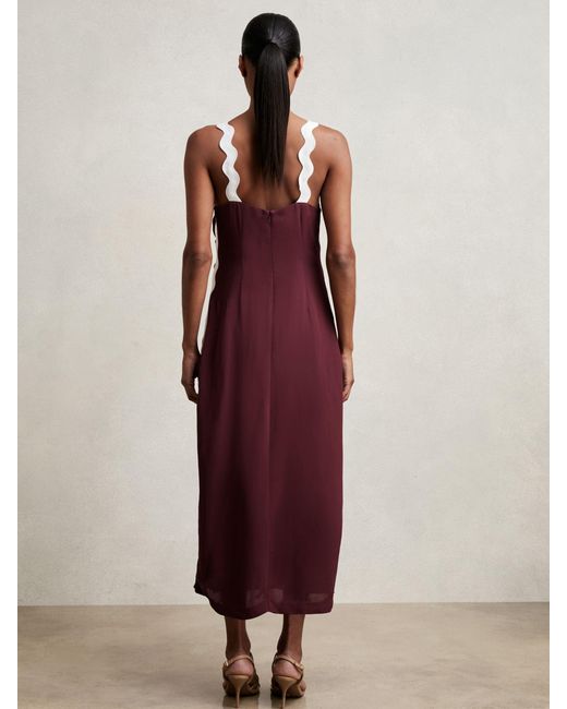Reiss Natural Burgundy & Wave-Trim Crepe Midi Dress