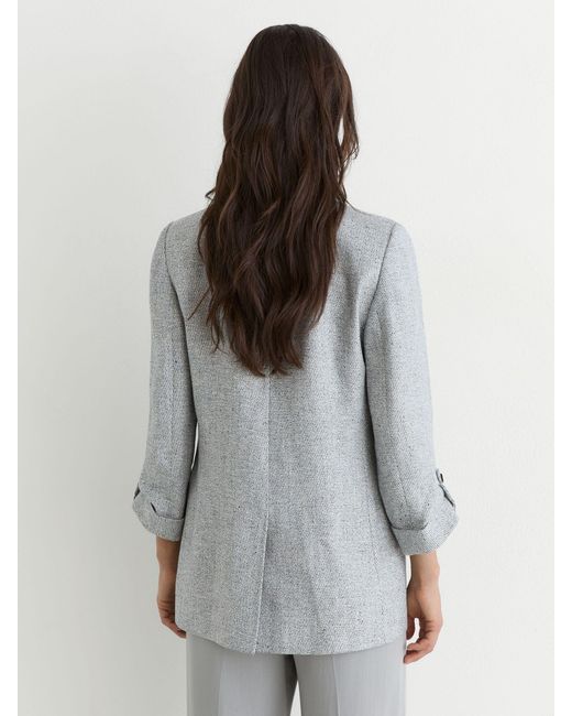 Reiss Gray Linen-Blend Textured Double-Breasted Blazer