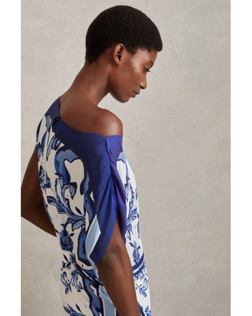 Reiss Diana - Blue Tile Print Off-the-shoulder Jumpsuit