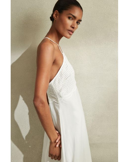 Reiss Natural Tate - White Cotton Broderie Maxi Dress