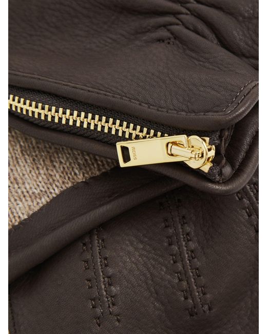 Reiss Black Leather Zip-Side Gloves for men