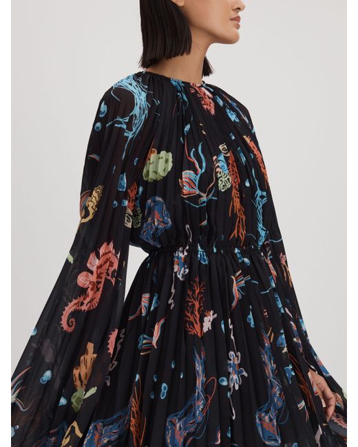 LEO LIN Black Leo Pleated Bell Sleeve Mini Dress