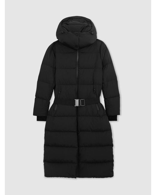 Reiss Black Colette Belted-Waist Hooded Puffer Coat