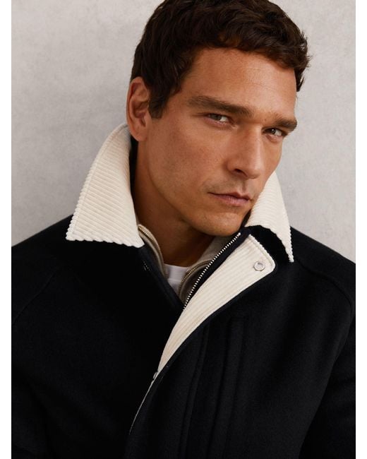 Reiss Black Wool-Blend Cord-Collar Worker Jacket for men