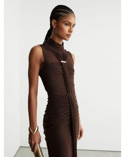 Reiss Multicolor Colette - Chocolate Brown Petite Ruched Sleeveless Maxi Dress, Us 8