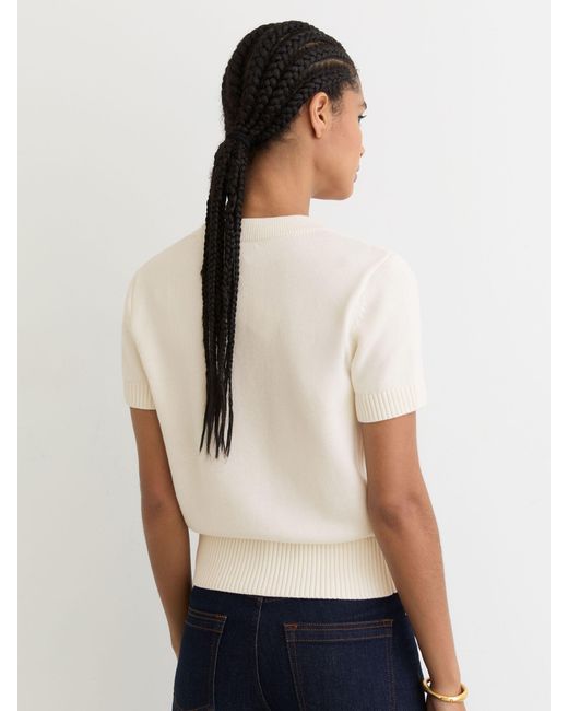 Reiss White V-Neck Short-Sleeve Cardigan Cotton-Wool