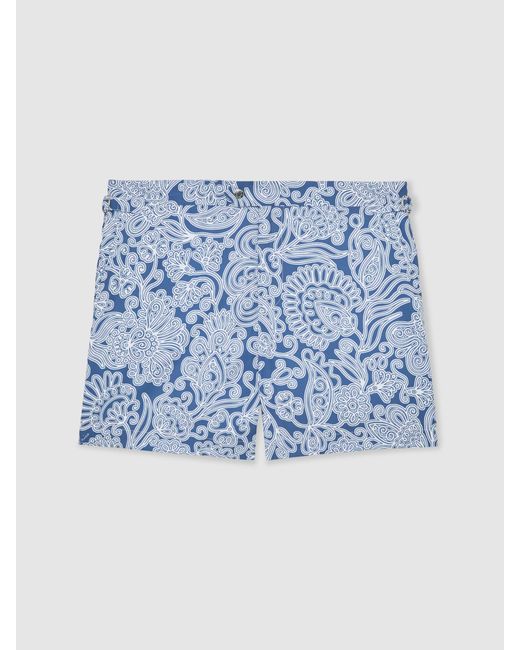 Reiss Fallow - Airforce Blue Paisley-print Side-adjuster Swim Shorts, S for men
