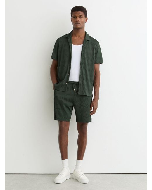 Reiss Green Textured-Wave Drawstring Shorts for men