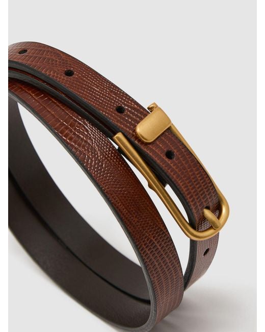 Reiss Brown Leather Lizard-Effect Half-Keeper Belt