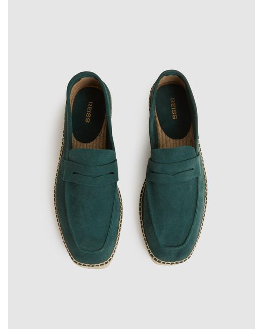 Reiss Green Cannes - Light Teal Suede Penny-strap Espadrilles, Us 12 (uk 11) for men
