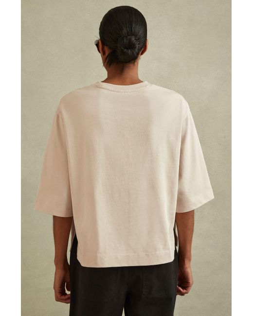 Reiss Natural Cassie - Stone Oversized Cotton Crew Neck T-shirt