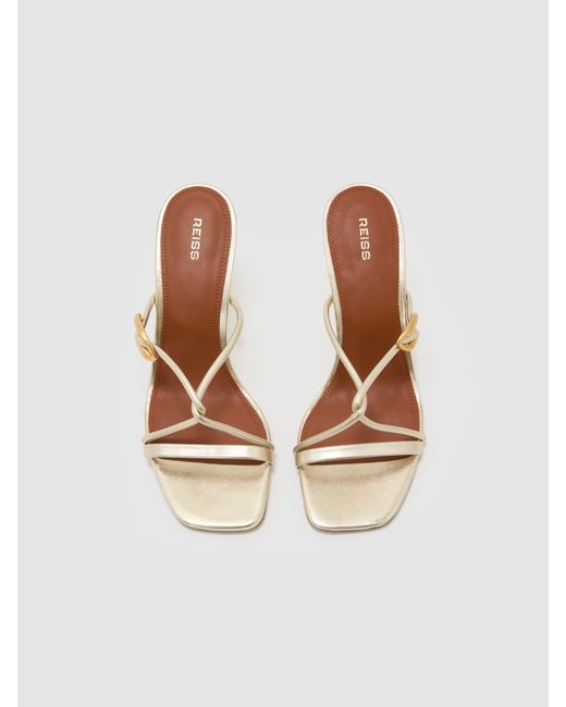 Reiss Natural Alex - Gold Leather Metallic Detail Heeled Sandals, Us 5 (uk 3)