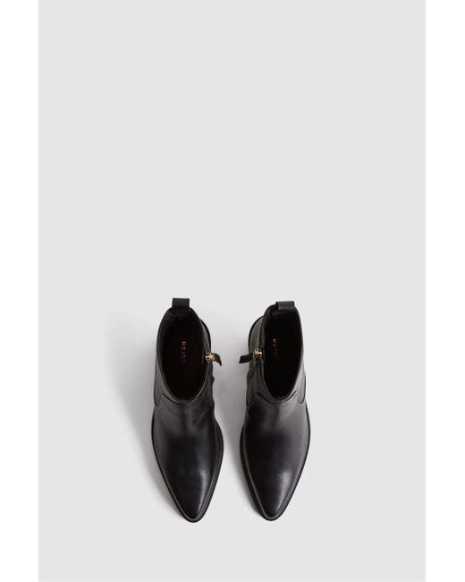 Reiss Sienna Western Heeled Boots - Black Leather Plain