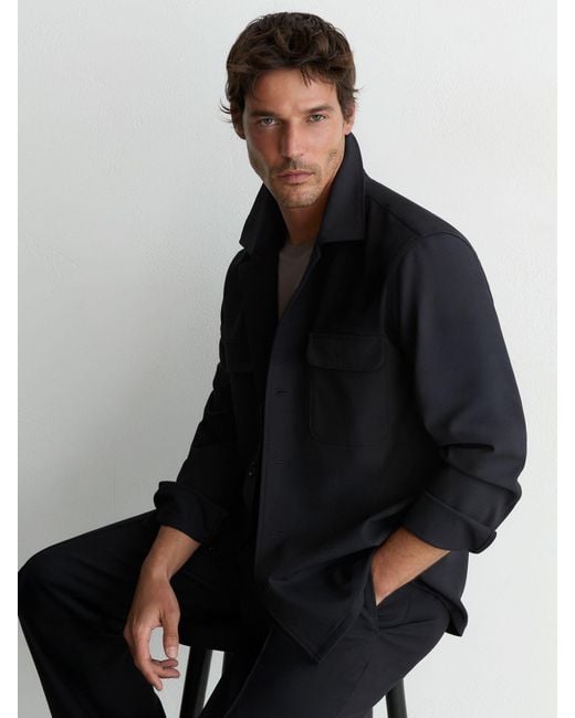 Reiss Black Twin-Pocket Button-Through Overshirt for men