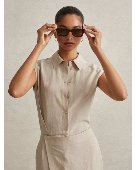 Reiss Natural Lyocell Linen Wrap Front Midi Dress