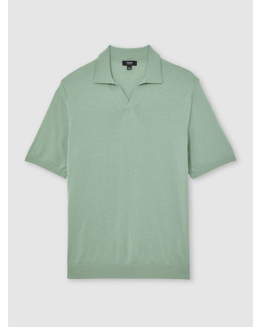 Reiss White Merino Wool Open Collar Polo Shirt for men