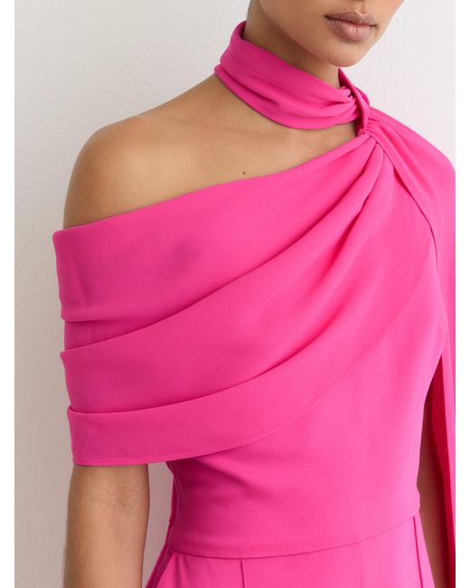 Reiss Pink One-Shoulder Drape Wide-Leg Jumpsuit
