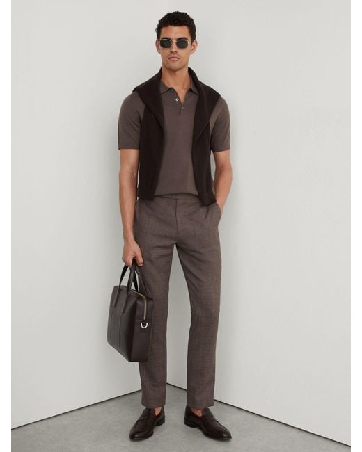 Reiss Gray Merino Wool Short-Sleeve Polo Shirt for men