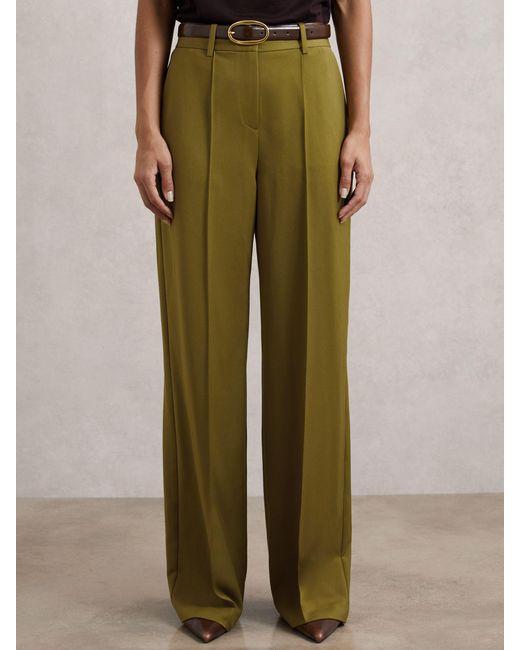 Reiss Green Wide-Leg Pintuck Trousers