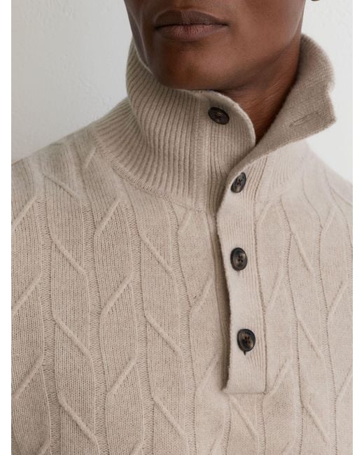 Reiss Natural Wool Stitch-Detail Half-Button Jumper for men