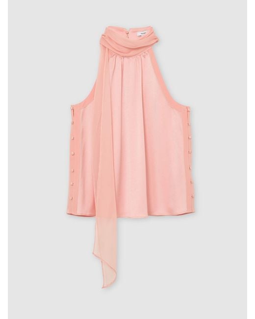 Reiss Pink Satin Sleeveless Scarf-Neck Top