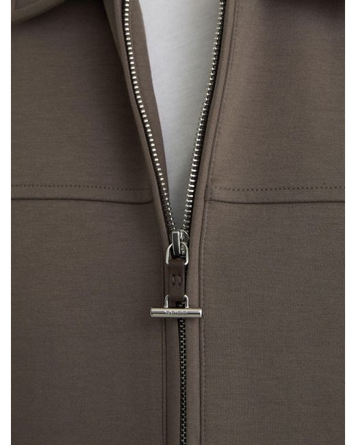 Reiss Brown Premium Interlock Zip-Through Overshirt for men