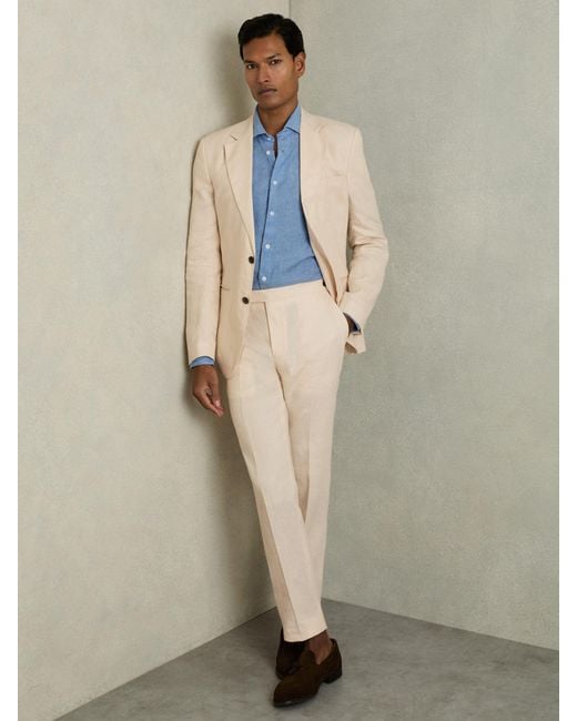 Reiss Natural Tailored Fit Linen Trousers for men